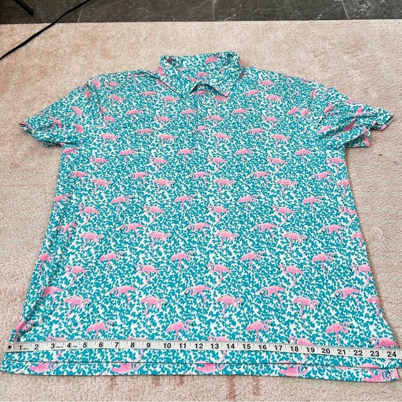 Chubbies Teal Pink Flamingo Polo Shirt Poolside Size XL Vacation Resort Wear - Picture 8 of 14